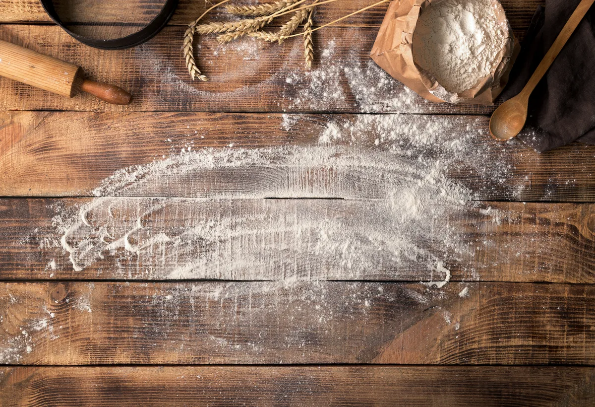 Dessert and baking ingredient packaging arranged on a counter