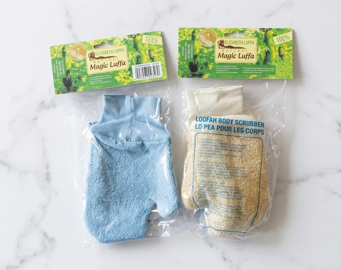 Natural Loofah Body Scrubbers — Loofah Glove 2 (12 pack, assorted colors)